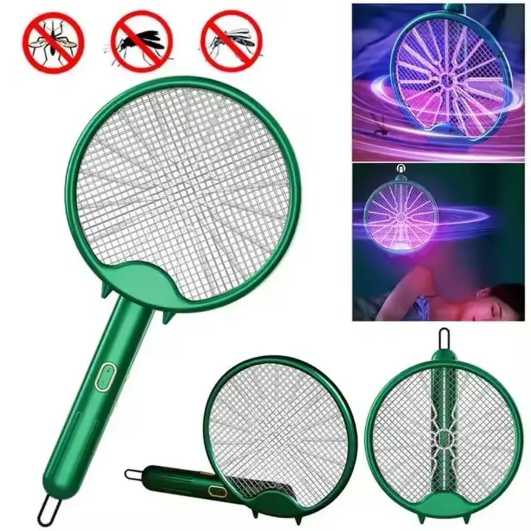 Raquette Anti-Moustiques Électrique 3 en 1 — Pliable, Pivotante &amp; Recharge USB