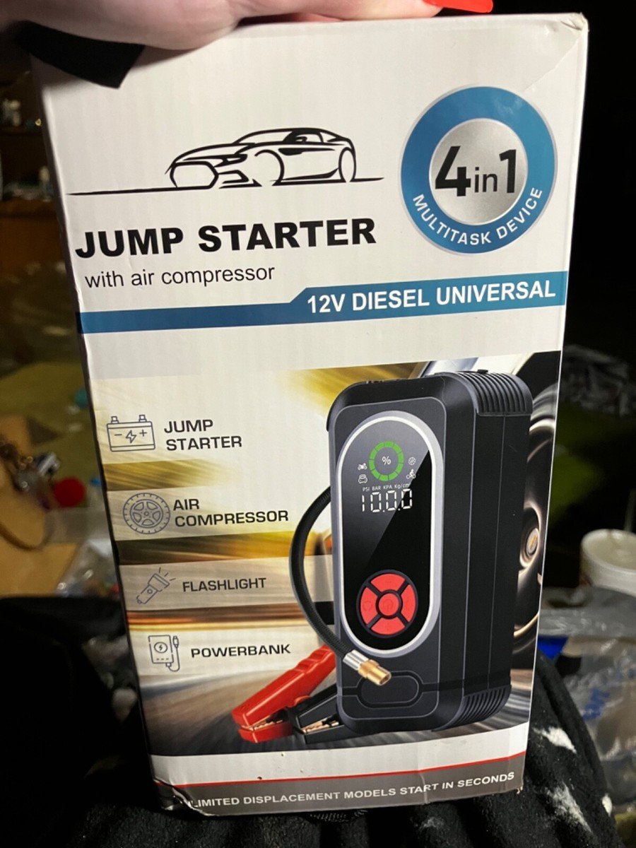 Démarreur de voiture portable 4 en 1 avec compresseur
